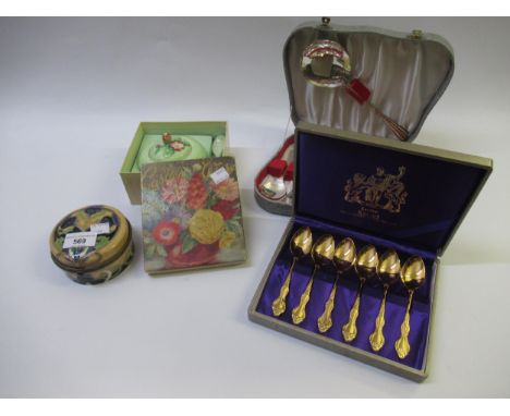 Circular Carltonware box and cover in original box, together with another circular box in Art Nouveau style, and a quantity o