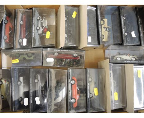Two boxes containing a quantity of various display model vehicles and a quantity of boxed Oxford 1:43 scale model vehicles in