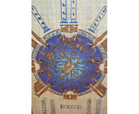 20th Century Egyptian mixed media on papyrus, 93 x 63cm, gilt framed