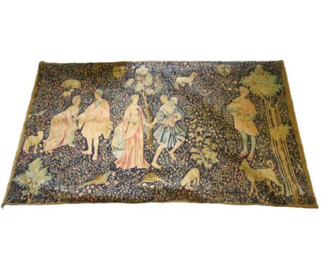 Modern printed tapestry wall hanging, after a medieval original, 105 x 185cm