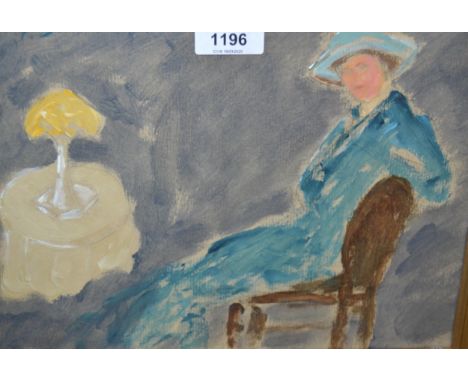 Attributed to Adrian Stokes, mixed media painting on paper, study of a young lady seated by a table lamp, monogrammed A. S., 