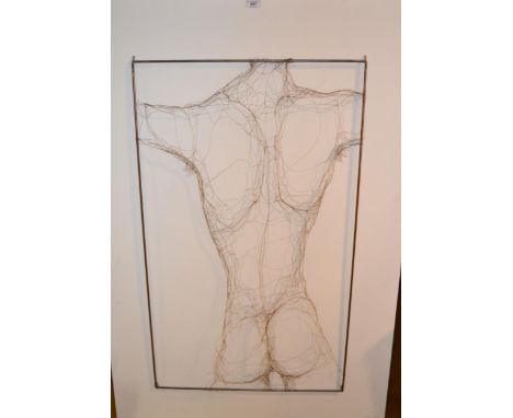 Fiona Morley, mixed media (wirework on board) male nude study, 100 x 60cm