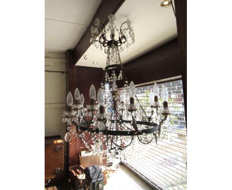 Large tiered hanging chandelier with cut glass drops