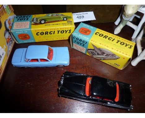 Corgi Toys Bentley Continental Sports Saloon, in black and silver, mint and boxed, and a Corgi Toys Chevrolet Corvair in ligh
