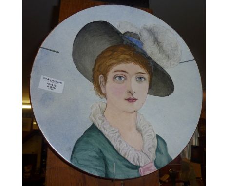 Victorian salesman's or factory sample - a hand-painted plate depicting a young woman, painted with Hancock and Son Ceramic W