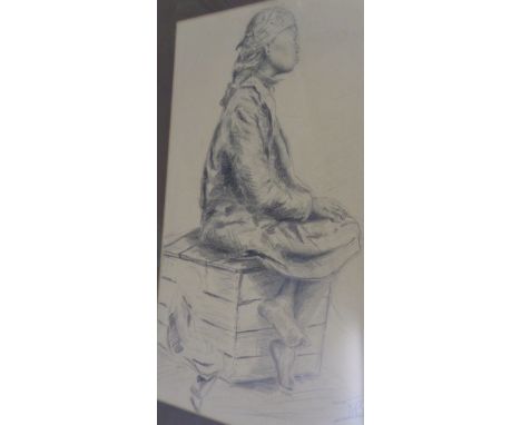Pencil study of a seated African woman by Philip Tennyson COLE, English portrait painter lived in South Africa, monogrammed "