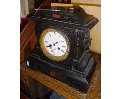 Victorian slate mantle clock with enamel dial (A/F)