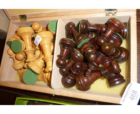 Boxed set of turned wood chess pieces