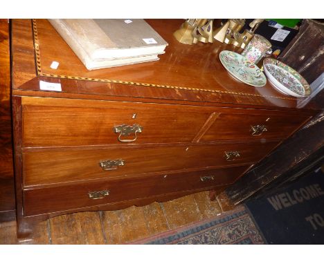 19th c. mahogany chest of four drawers on bracket feet with line inlay