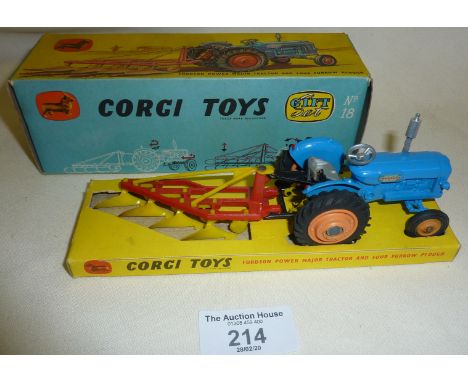 Corgi Toys Gift Set No 18 - Fordson Power Major Tractor and Four Furrow Plough (in original box and all in mint condition)