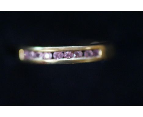 9ct Gold Dress Ring set with Pink Stones - Size R