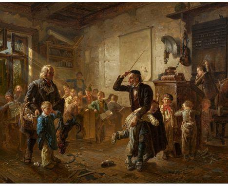 HASENCLEVER, JOHANN PETER1810 Remscheid - 1853 DüsseldorfTitel: "Lasset die Kindlein zu mir kommen" oder: Der erste Schultag.