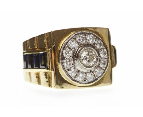 GENTLEMAN'S DIAMOND SET WATCH STYLE RINGwith a square bezel with central round section set with round brilliant cut diamonds 