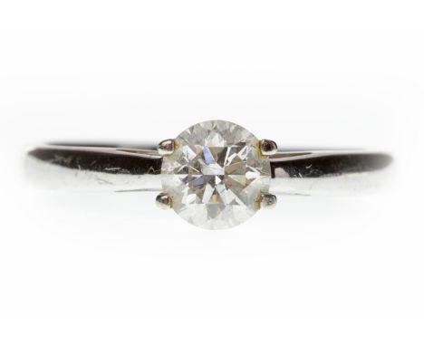 EIGHTEEN CARAT GOLD DIAMOND SOLITAIRE RINGset with a round brilliant cut diamond of approximately 0.48 carats, size J-K, 1.8g
