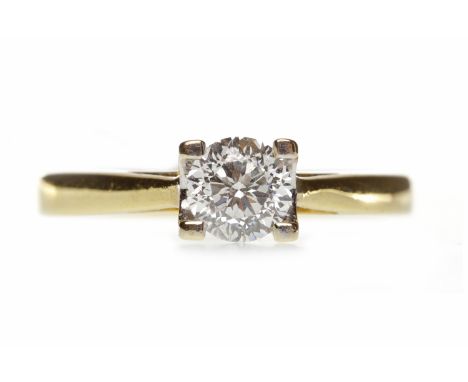 EIGHTEEN CARAT GOLD DIAMOND SOLITAIRE RINGwith a four claw set round brilliant cut diamond of approximately 0.44 carats, size