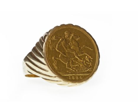 GOLD SOVEREIGN DATED 1894mounted in a nine carat gold ring, size X, 15.9g