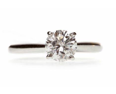 EIGHTEEN CARAT WHITE GOLD SOLITAIRE RINGwith a four claw set round brilliant cut diamond of approximately 0.69 carats, size K