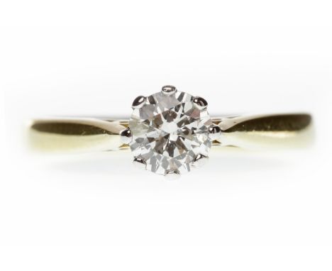 EIGHTEEN CARAT DIAMOND SOLITAIRE RINGwith an eight claw set round brilliant cut diamond of approximately 0.50 carats, size K,