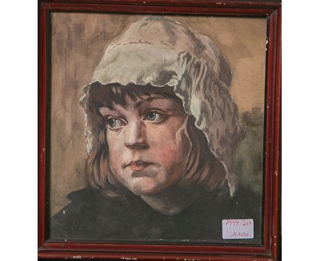 Unbekannter Künstler (wohl 19./ 20. Jh.), Portrait eines kl. Mädchens m. weißer Haube, Aquarell, ca. 21 x 20 cm, hinter Glas 