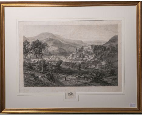 Willmann (1820 - 1877), Ansicht von Baden-Baden, um 1860, Kupferstich, re. u. bez., mittig Wappenkartusche m. bez. „Imp. Ch. 