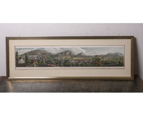 Hürlimann, Johann (1793 - 1850), Panorama von Baden-Baden, um 1830, Farbaquatintaradierung, re. und li. u. bez., Blattgröße c