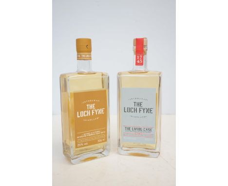 The loch fyne honey & ginger scotch whisky liquor together with The living cask blended malt scotch whisky  