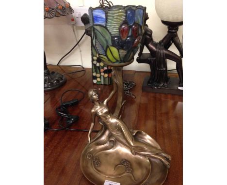 Art Nouveau Tiffany style lamp, lady on lily pad.