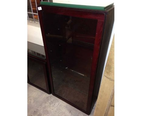 A dark wood display cabinet, 4 shelves, portrait orientation. 112 x 56cm.