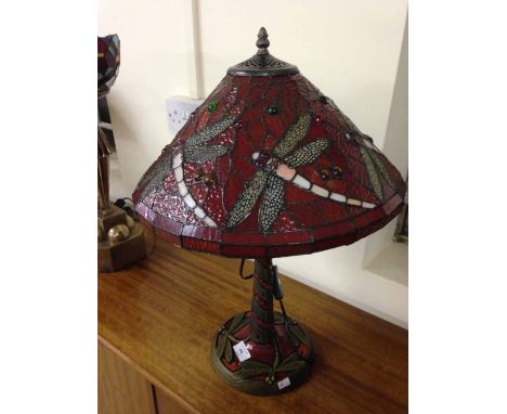 Red dragonfly tiffany style lamp.