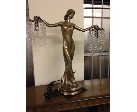 Art Nouveau style lady & flowers table lamp.