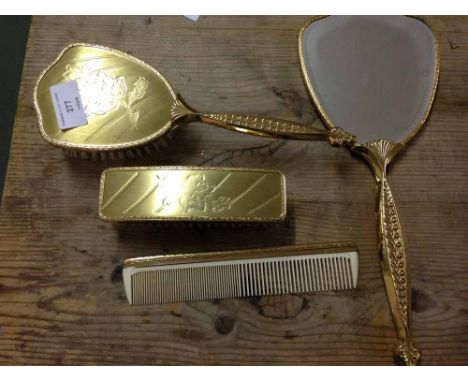 A vintage dressing table set 2 brushes, comb & mirror.