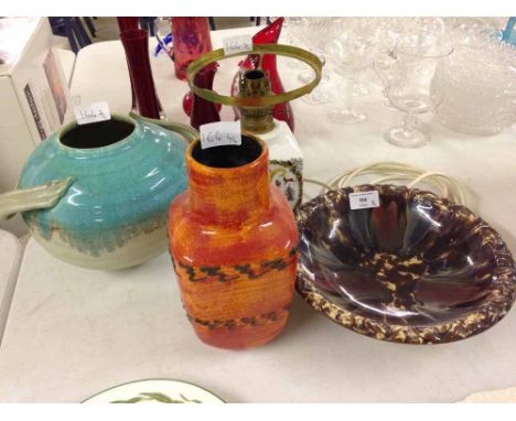 2 W German & 1 Czechoslovakian c.1970's studio pottery with a German 4 seasons lamp
