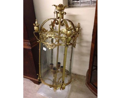 Large round brass lantern. Approx 90cm tall & 44cm diameter.