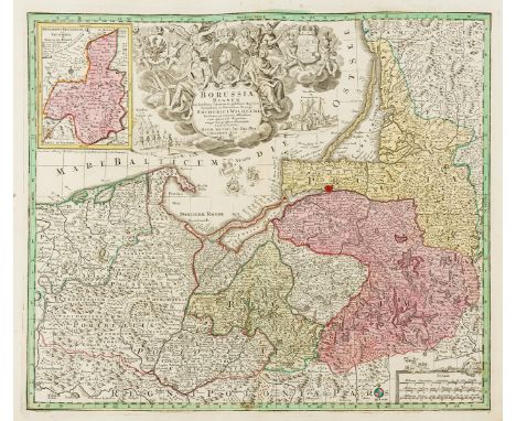 Poland.- Seutter (Matthäus) Borussiae Regnum, with inset map of the Principality of Neufchatel, large decorative cartouche ce