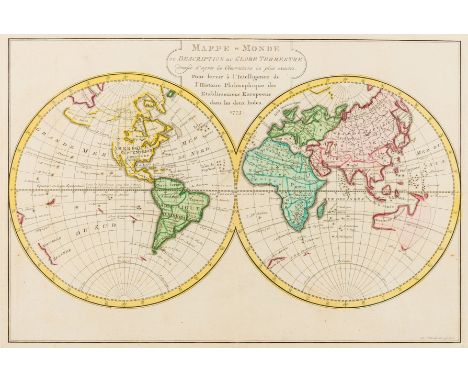 World.- Krevelt (A. van) Mappe-Monde ou Description du Globe Terrestre..., double-hemisphere map of the world, with a suggest