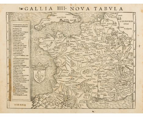 NO RESERVE France.- Münster (Sebastian) Gallia IIII Nova Tabula, woodcut map, the place names both Ptolemaic and modern, shee