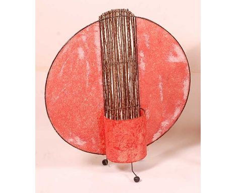 A 1960s wirework and orange fibreglass inset floor light stand, of circular form, with cane inset detail, 73 x 66cm