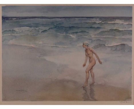 William Russell Flint (1880-1969) - Nude Female Standing on the Beach, lithograph printed in colours, signed in pencil lower 