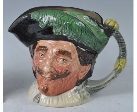A rare large Royal Doulton ceramic character jug 'goatee-beard Cavalier', printed backstamp and numbered 13 verso, h.15cm, wi