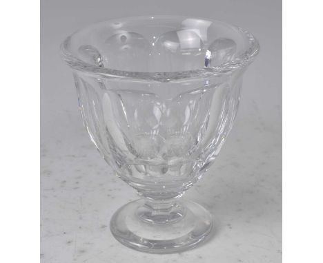 A Baccarat heavy clear glass faceted pedestal celery bowl, acid etched mark verso, h.14.5cm