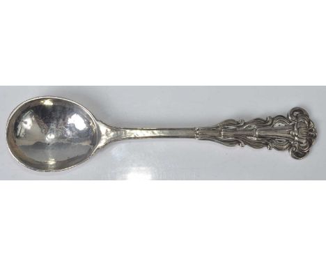 Omar Ramsden (1873-1939) - a 1930s silver spoon, with hammered decoration and stylised flowerhead terminal, London 1934, leng