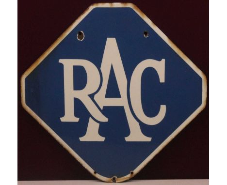 An early 20th century RAC enamel on metal double-sided advertising sign, of lozenge shape, 54.5 x 55.5cm, with dis-attached s