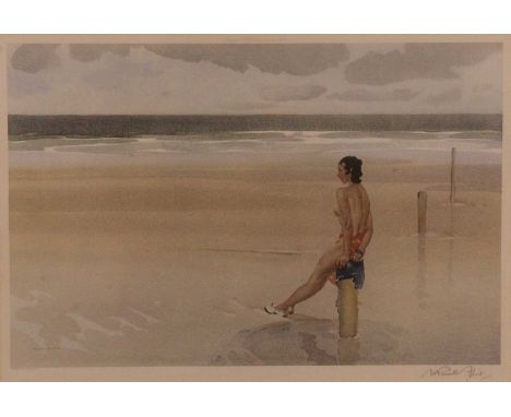 William Russell Flint (1880-1969) - Semi-nude Seated Woman on the Beach, lithograph, signed in pencil to the margin lower rig