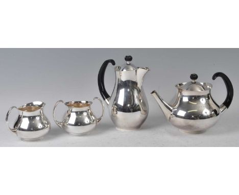 Eric Clements for Elkington - a 1960s silver plated four-piece tea and coffee service, comprising coffee pot, teapot, twin ha