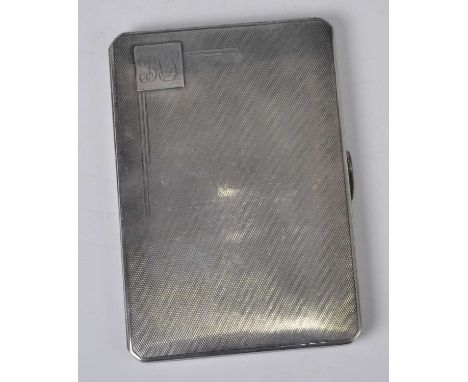 An Art Deco silver engine turned pocket cigarette case, with monogrammed initial BVS, gilt-lined interior, maker Smith &amp; 