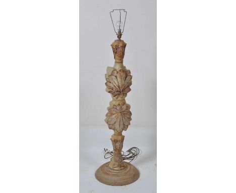 Bernard Rooke - a large stoneware floor lamp, of sectional design, decorated with stylised insects and flowerheads, to circul