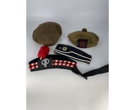 4x services hats, Tam O Shanter army bonnet, Scots regiment hat, Boys brigade service hat