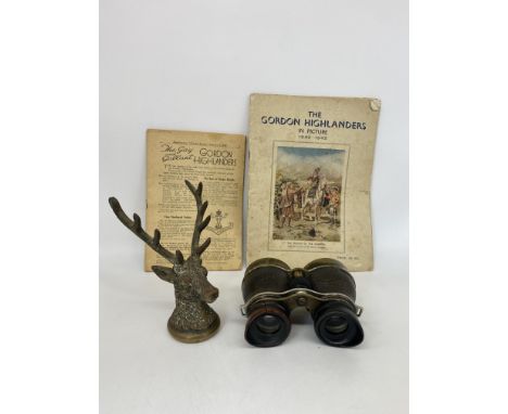 A mixed lot of brass items and army book, a Gordon Highanders in picture book 1940-1945 with a 1940 peoples journal supplemen