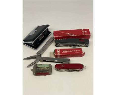 A mixed lot of Swiss army knives and binnoculars match box, buyer to arrange collection or post