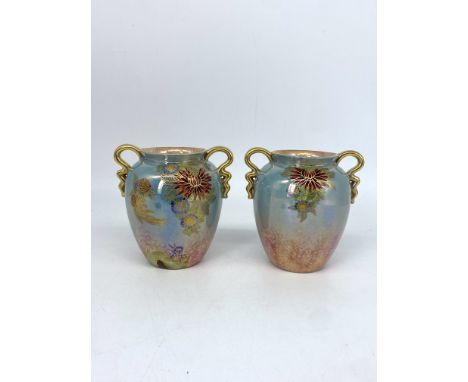 A pair of Carltonware vases, fighting cockerels, do damage or chips, 11cm x 11cm